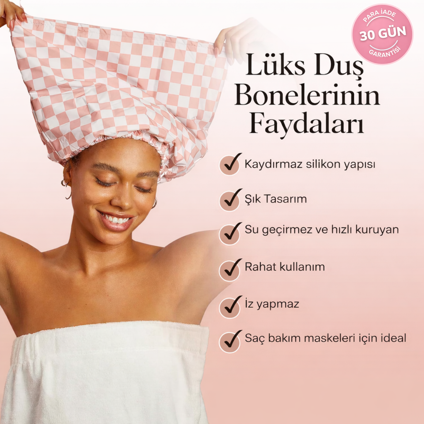 SATENYA Lüks Saten-Astarlı Esnek Duş Bonesi