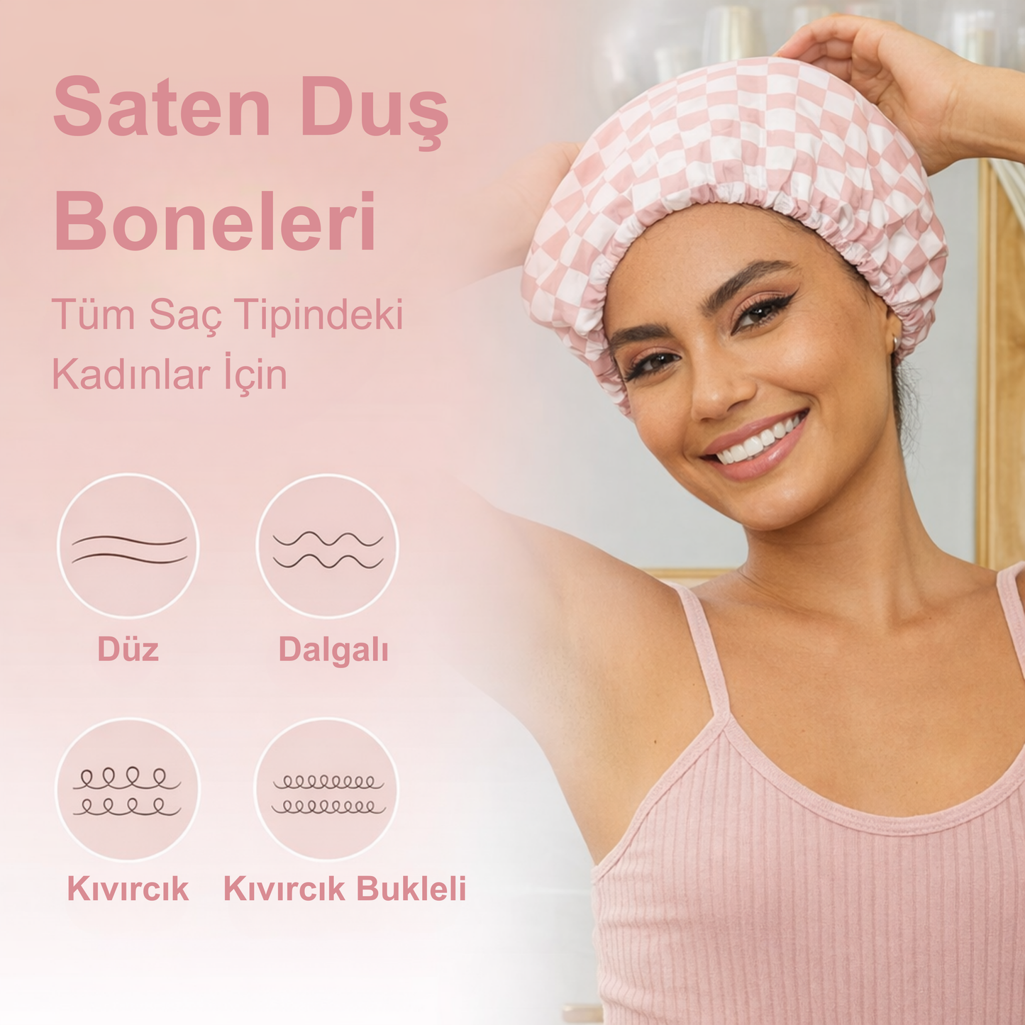 SATENYA Lüks Saten-Astarlı Esnek Duş Bonesi